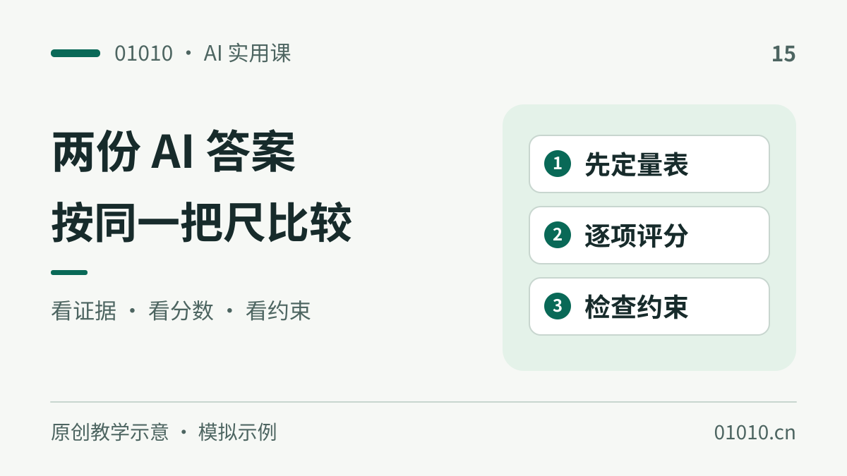 两份 AI 答案怎么选：用评分规则做一次 A/B 盲评