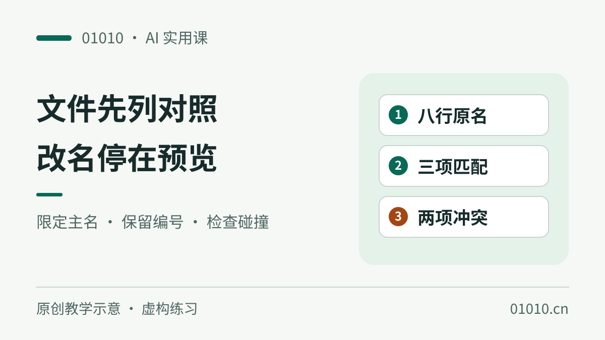先让 AI 列改名清单，再用 PowerRename 只做预览