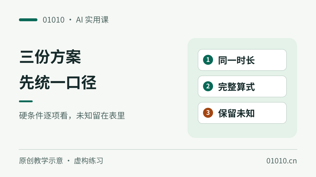 用 AI 比较三份方案：统一费用口径，把待确认留在表里