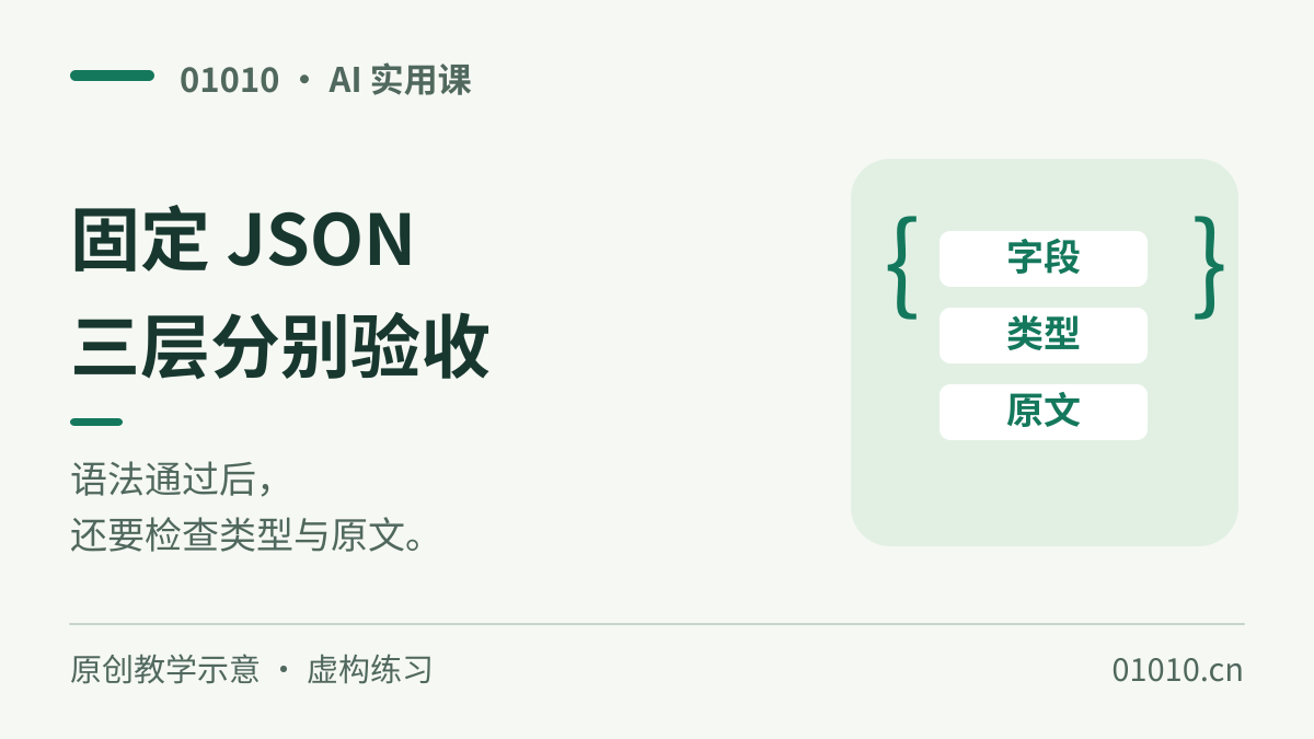 让 AI 输出固定 JSON：分开检查语法、Schema 和原文含义