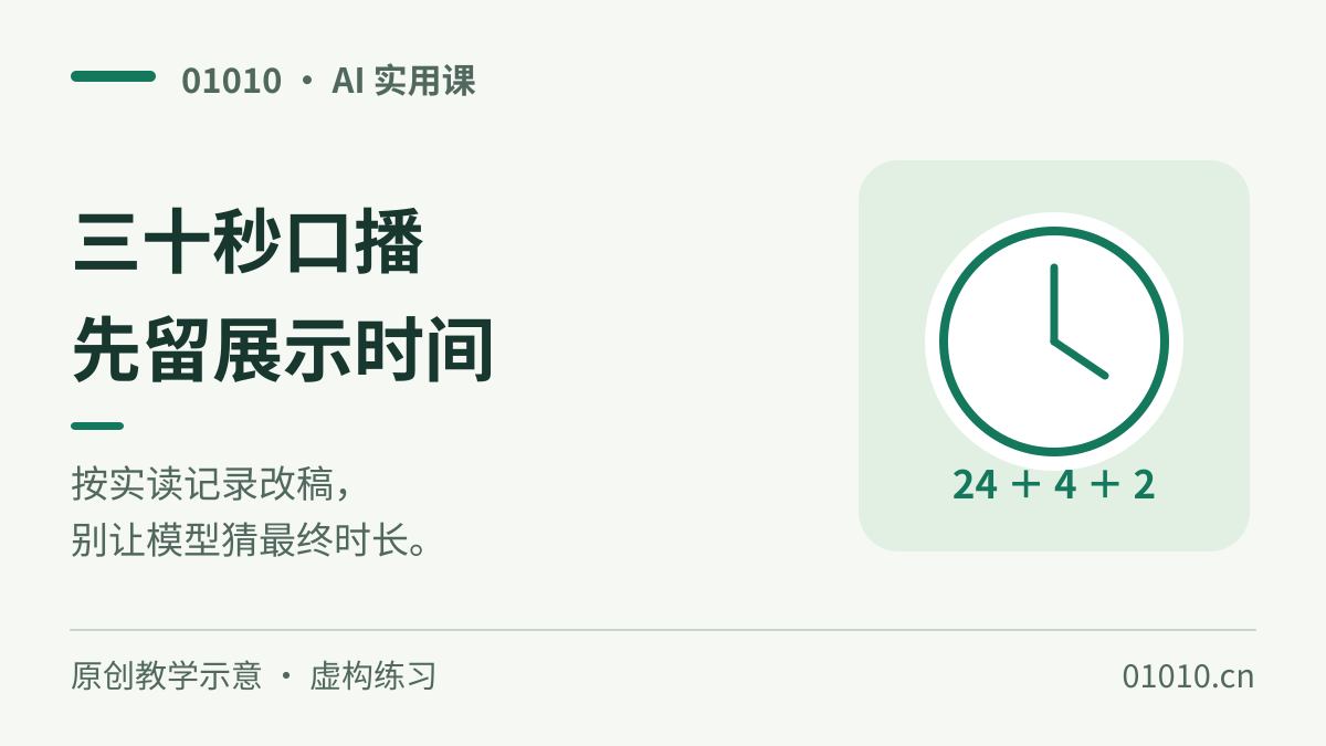 让 AI 写三十秒口播：先留展示时间，再按实读秒数删稿