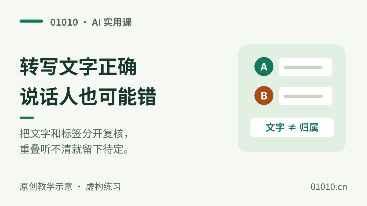 AI 转写把人记错了？用双人练习校对说话人标签