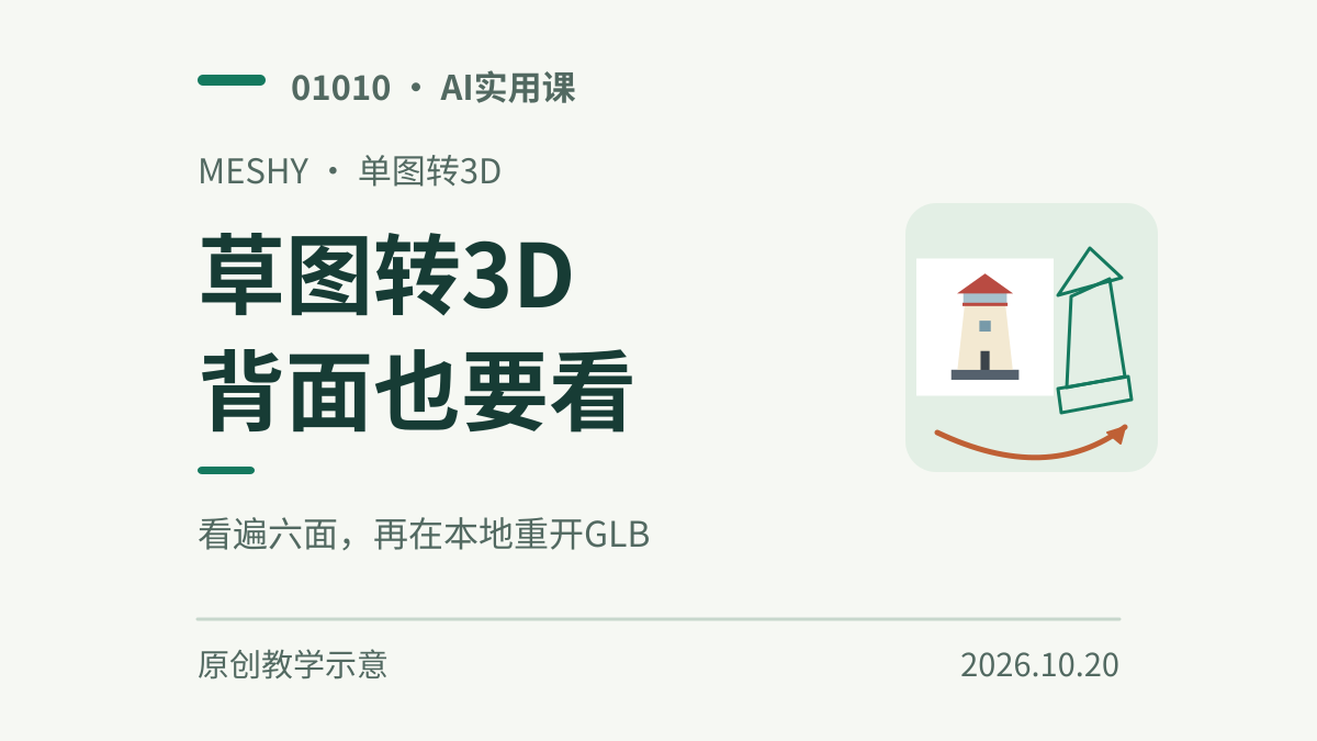 用AI把单张草图变成3D道具：转到背面检查，再重开GLB
